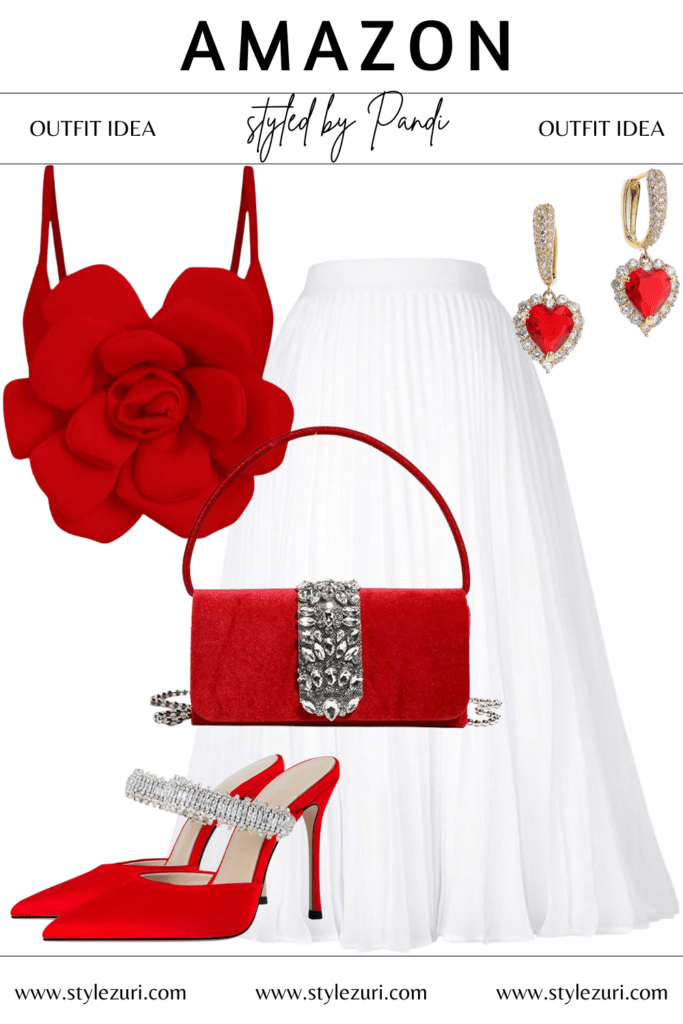 Romantic Garden Glam with Red Floral Spaghetti Top