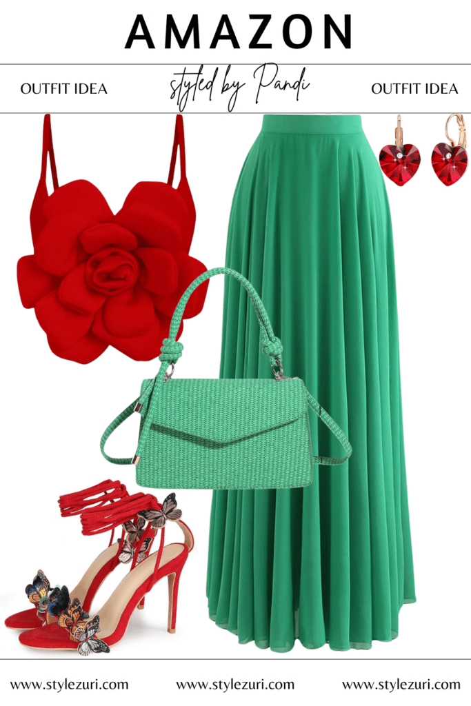Vintage Charm: Red Floral Top Meets Polka-Dot Skirt