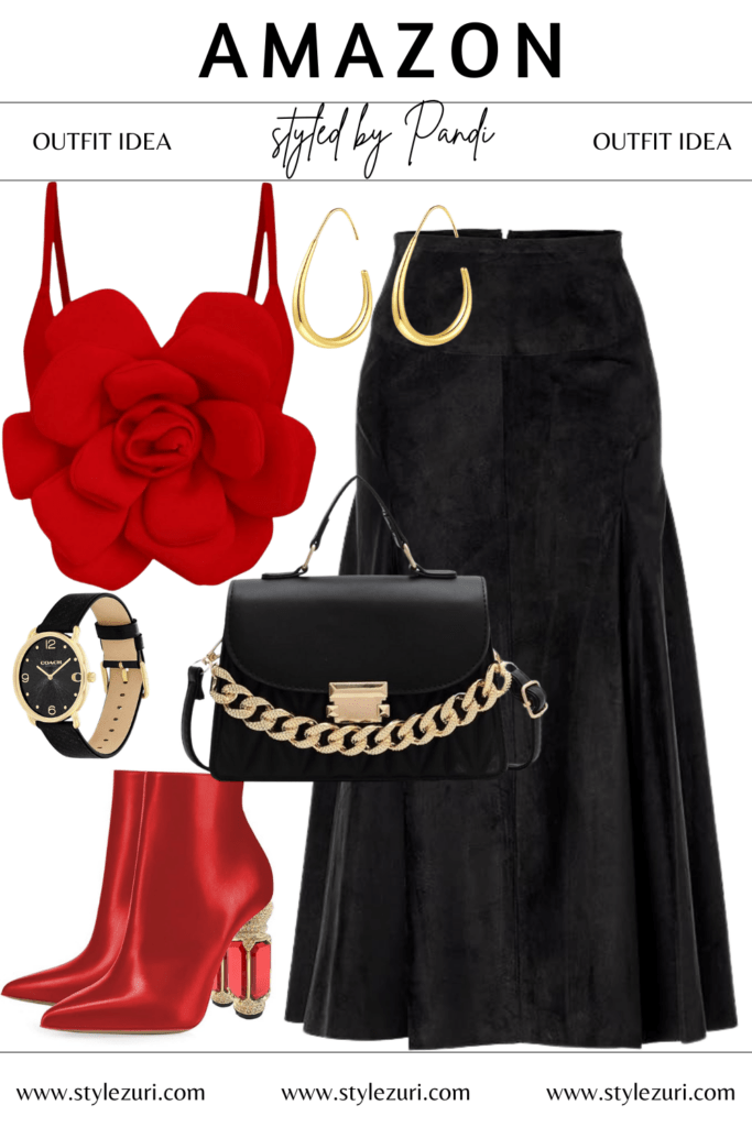Powerful Evening Styling for a Floral-Embellished Scarlet Top