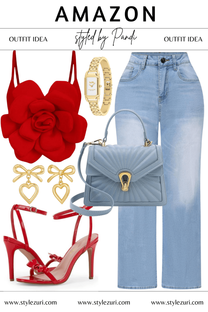 Effortless Day Out Look With Red Floral Top