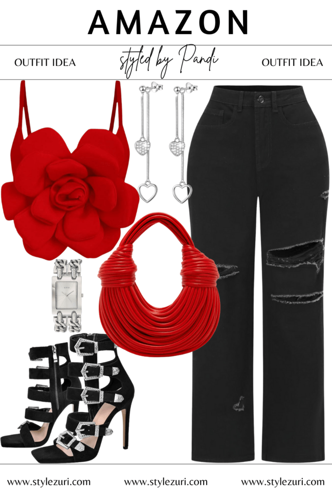 Sculpted Flower Red Top Meets Effortless Weekend Cool