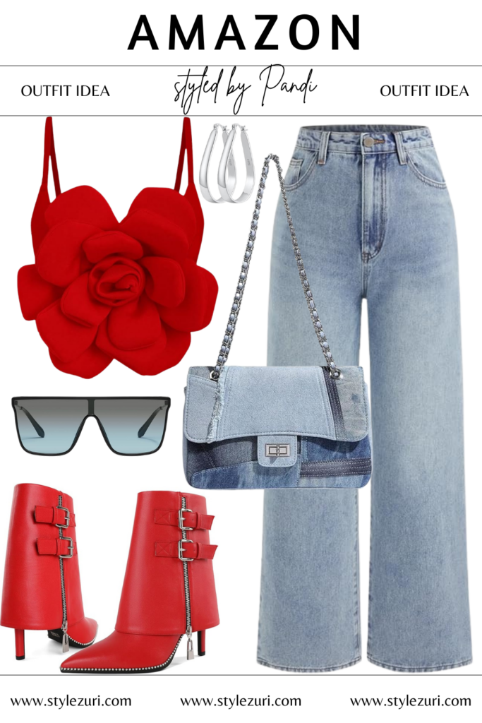 Satin Skirt and Scarlet Blooms for Nightlife Elegance