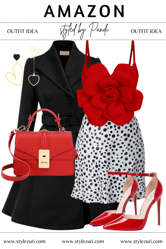 Jewel-Toned Balance: Red Floral Top with Emerald Edge