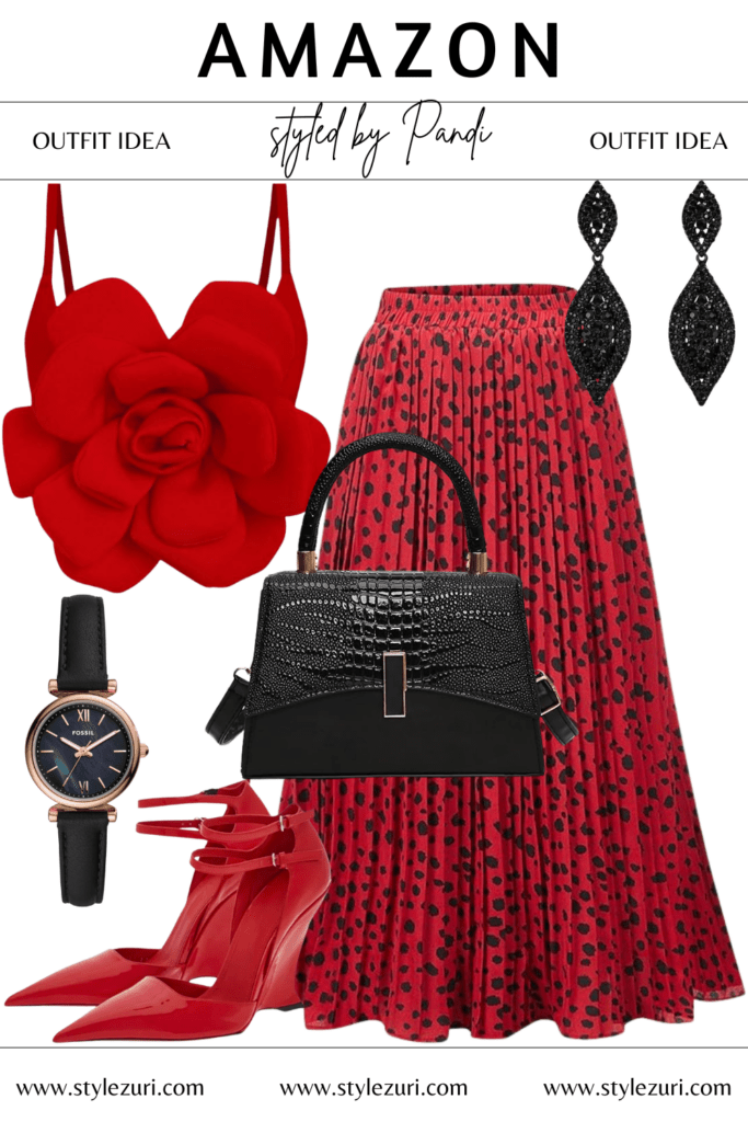 Scarlet Blossom Top Meets Luxe Animal-Print Evening Glam