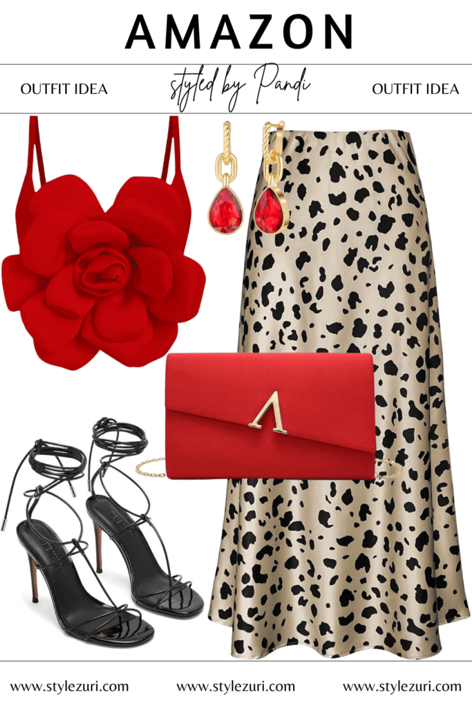 Red Petal Spaghetti Top with Satin Elegance