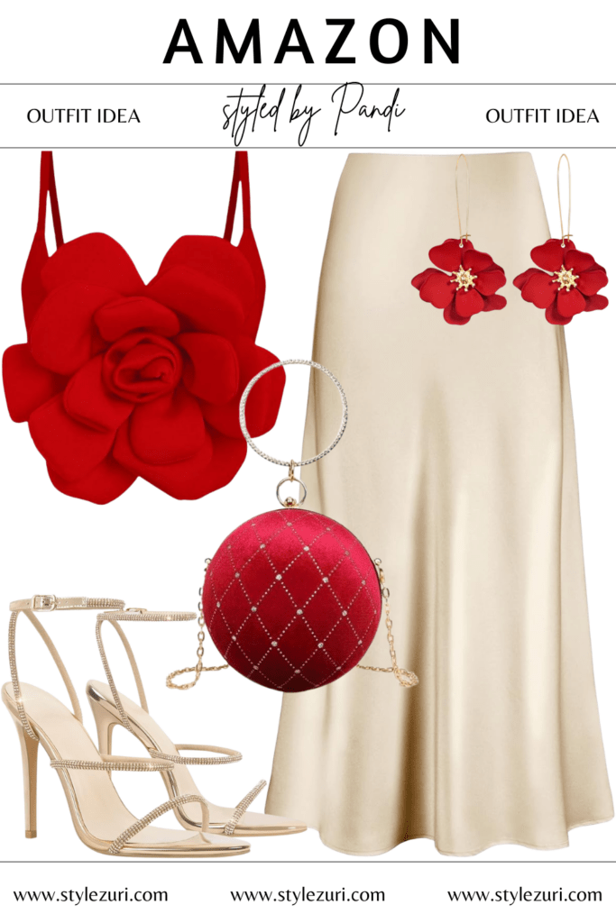 Charming Garden-Party Pairings for a Red Floral Spaghetti Top