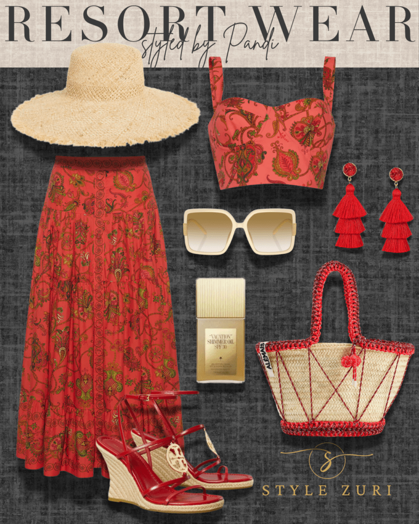 Coastal Shirtdress with Basket Bag and Wedges