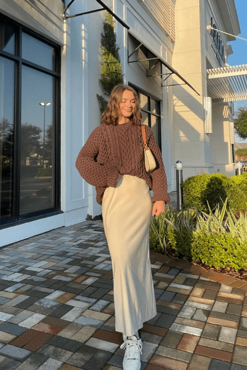 1. Chunky Knit + Midi Skirt: Cozy Meets Chic