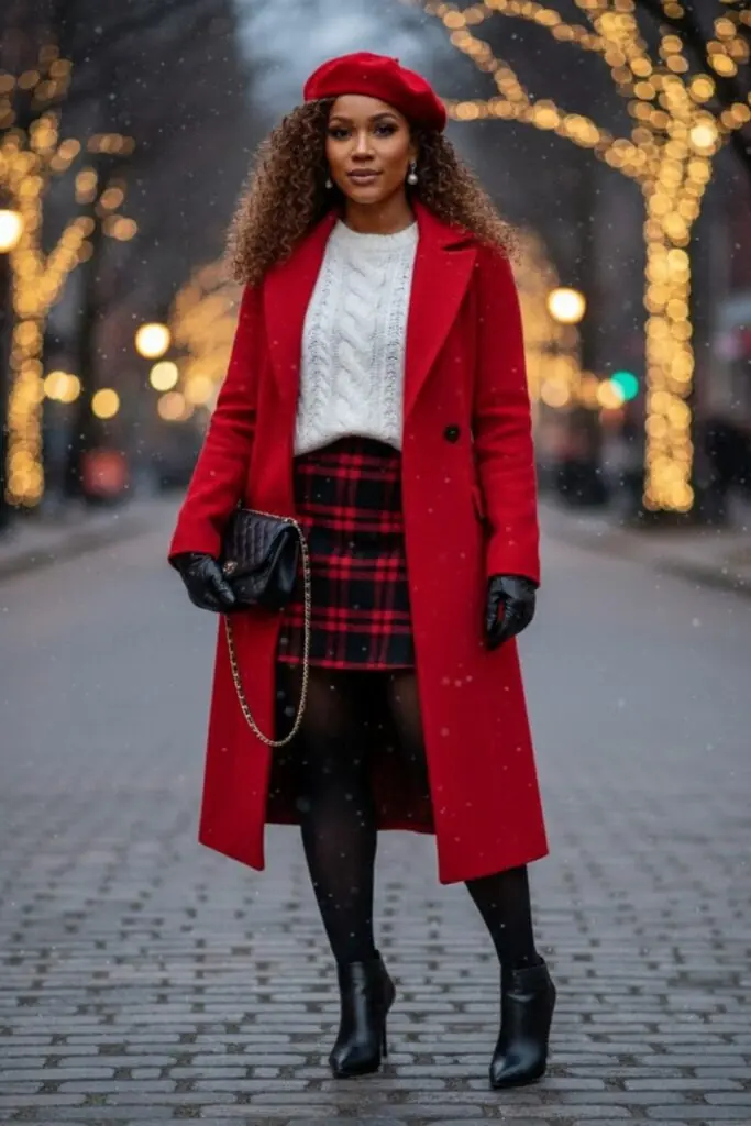 Festive Red Layers with Plaid and Polished Accessories