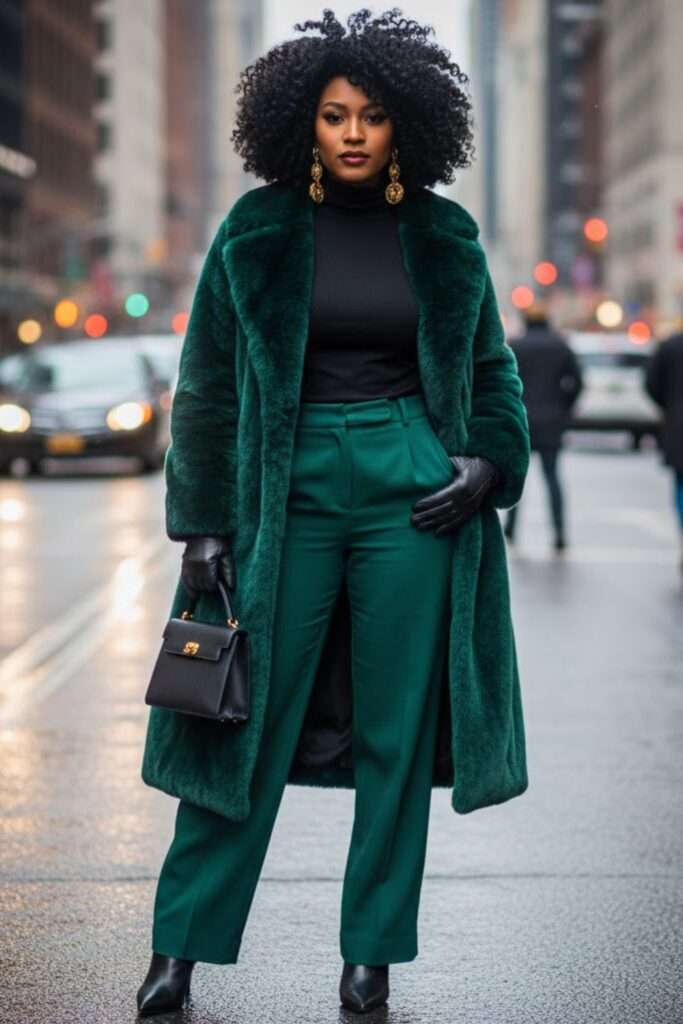 Head-to-Toe Emerald for Polished Urban Winter Dressing