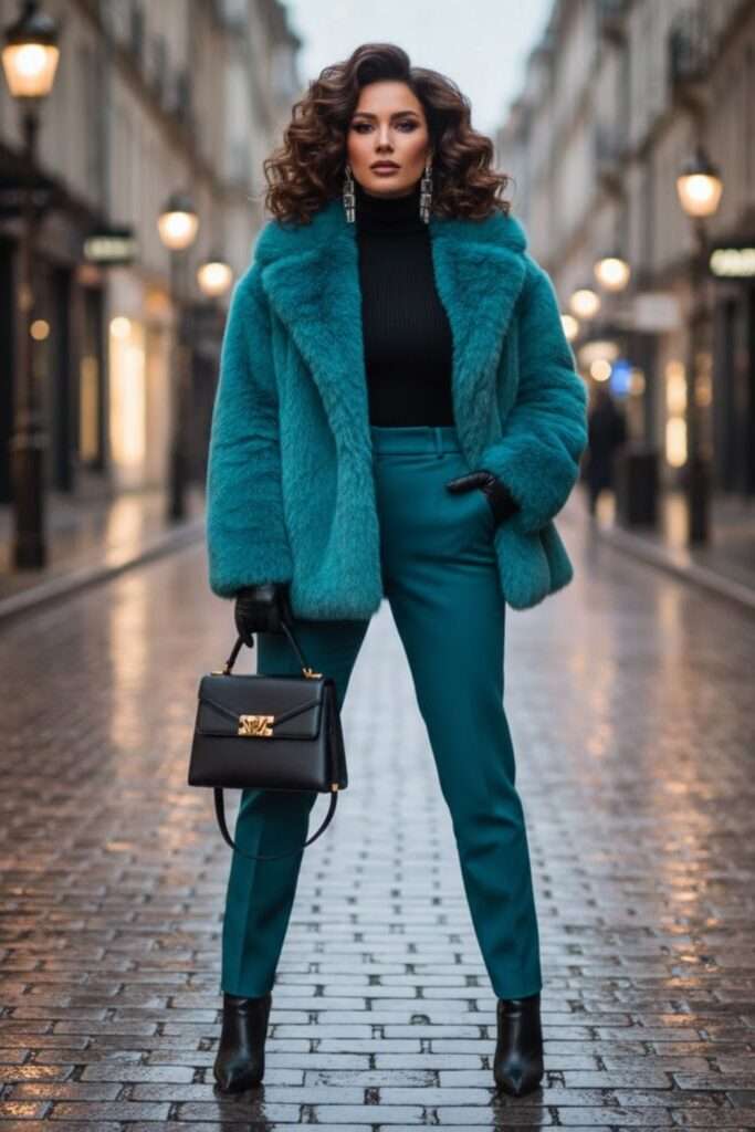 Teal Luxe: Tailored Texture for Winter Confidence