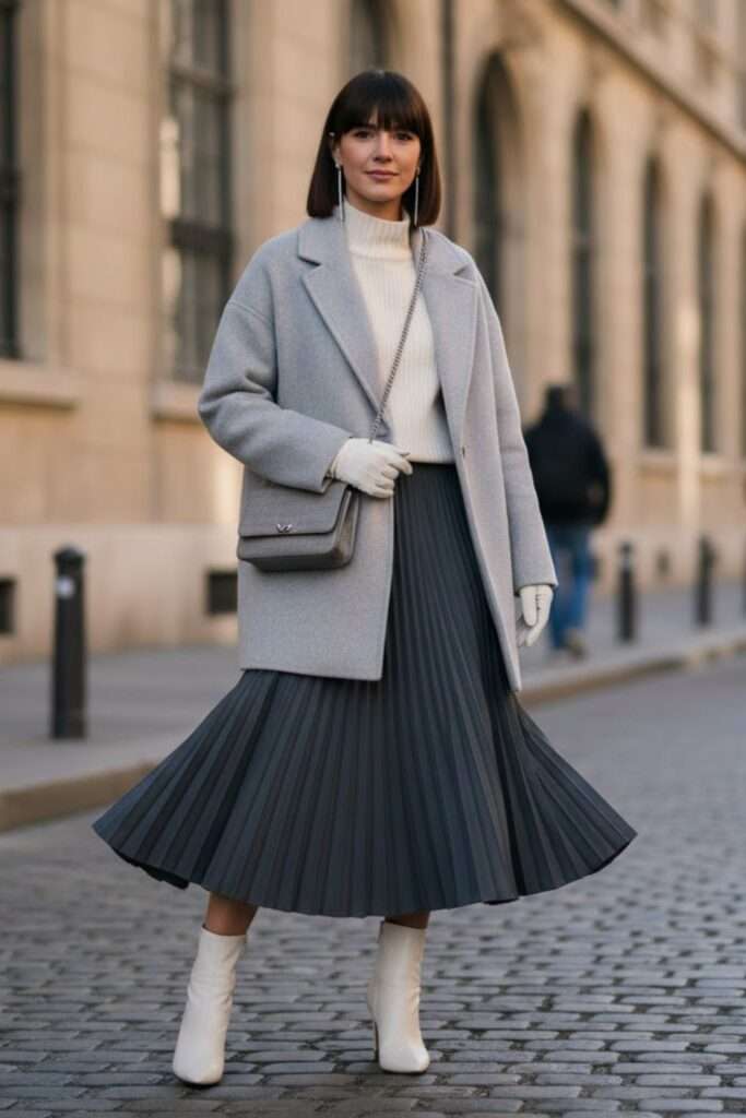 Soft Grey Layers with Elegant Pleated Movement