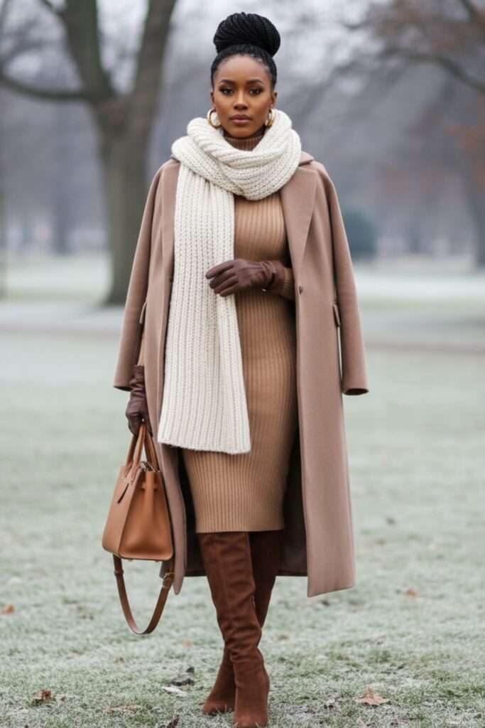 Monochrome Camel Layers for Polished Winter Warmth