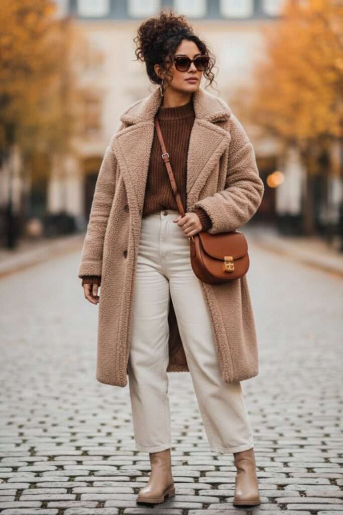Teddy Coat and Earthy Neutrals for Effortless Warmth